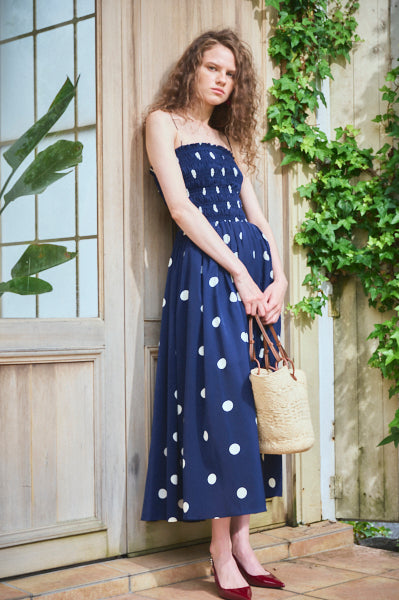 Before Sunset Dress <br>-NVY.wht dot-