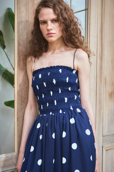 Before Sunset Dress <br>-NVY.wht dot-