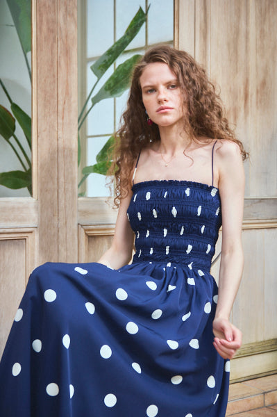 Before Sunset Dress <br>-NVY.wht dot-