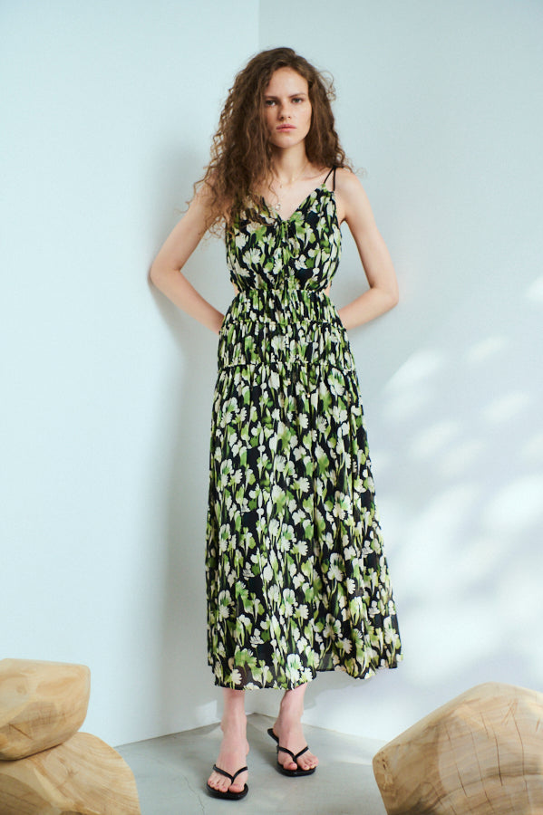 Alicia Long Dress <br>-BLK×grn.pt-