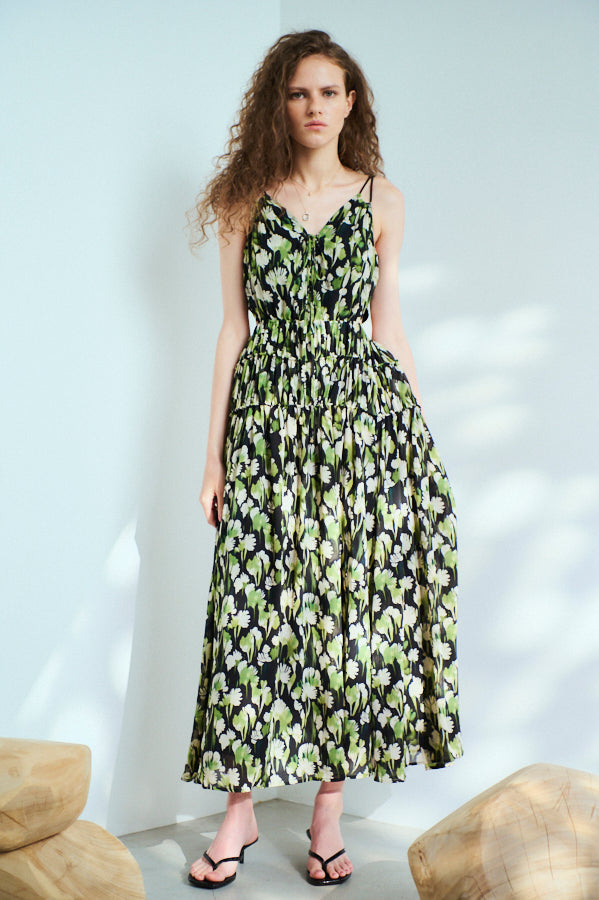 Alicia Long Dress <br>-BLK×grn.pt-