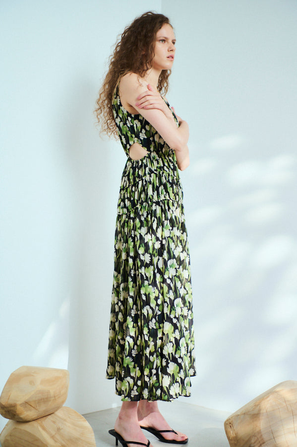 Alicia Long Dress <br>-BLK×grn.pt-