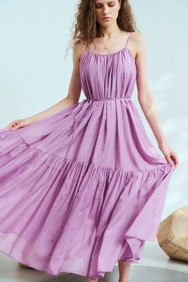 Dramatic summer belted dress <br> -LAV.Pink-