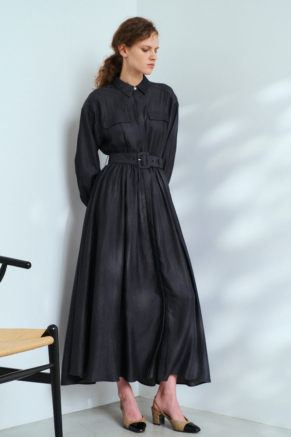 Rosaria Shirt Long Dress <br>-BLK-