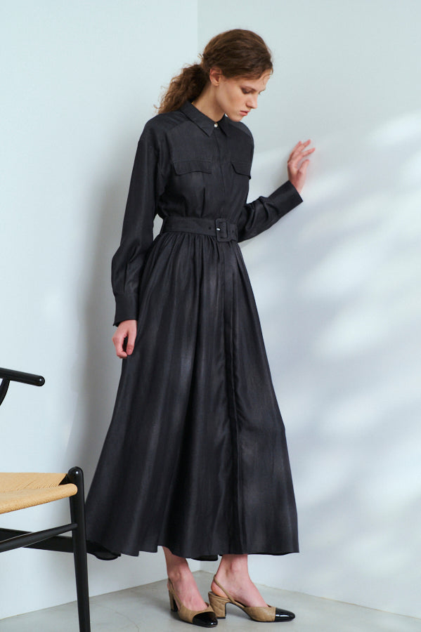 Rosaria Shirt Long Dress <br>-BLK-