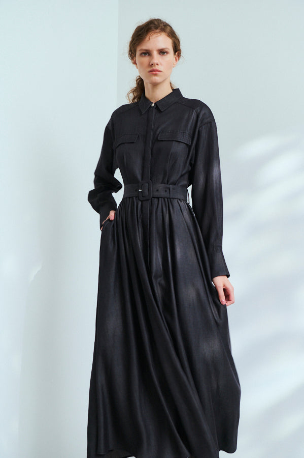 Rosaria Shirt Long Dress <br>-BLK-