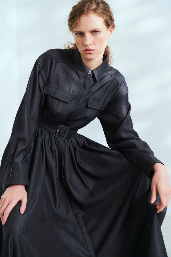 Rosaria Shirt Long Dress <br>-BLK-