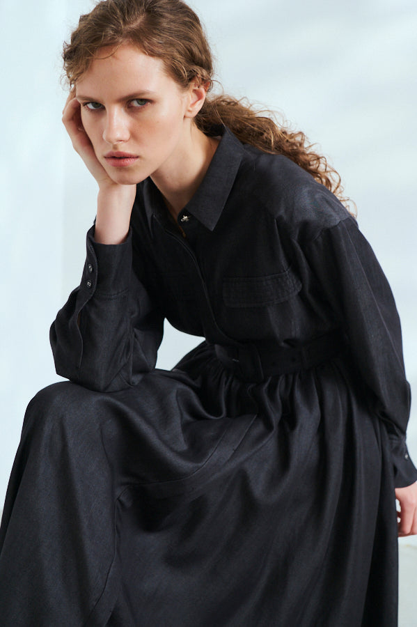 Rosaria Shirt Long Dress <br>-BLK-