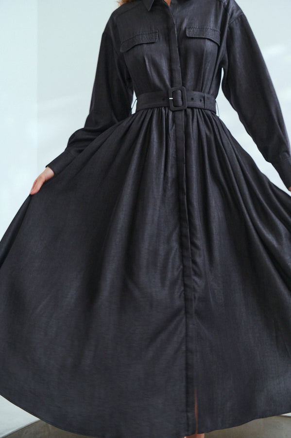 Rosaria Shirt Long Dress <br>-BLK-