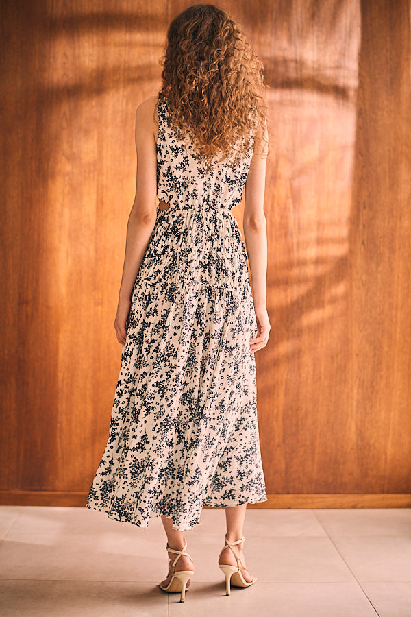 Alicia Long Dress <br>-WHT×bk.pt-