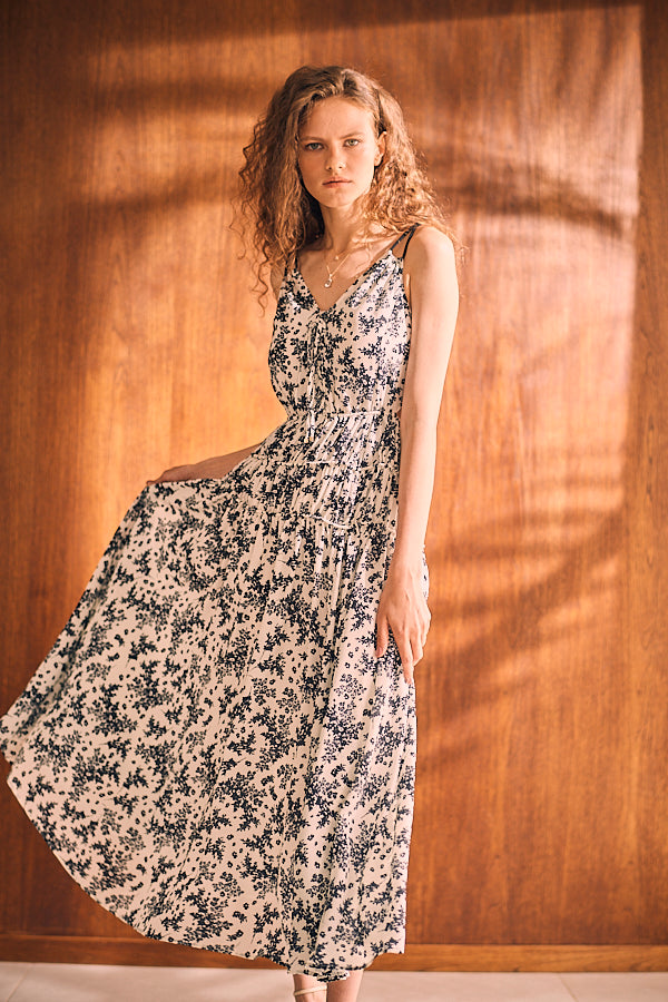 Alicia Long Dress <br>-WHT×bk.pt-