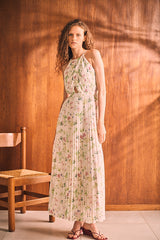 Jenna Pleated Long Dress -WHT.flower- – Estella.K