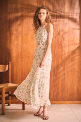 Jenna Pleated Long Dress -White.flower- – Estella.K