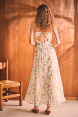 Jenna Pleated Long Dress -WHT.flower- – Estella.K