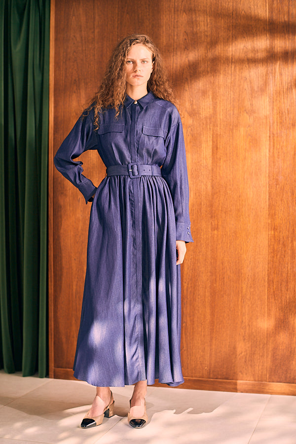 Rosaria Shirt Long Dress <br>-NVY-