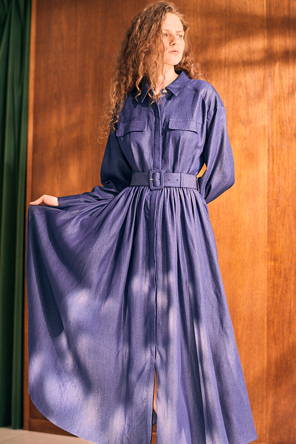 Rosaria Shirt Long Dress <br>-NVY-