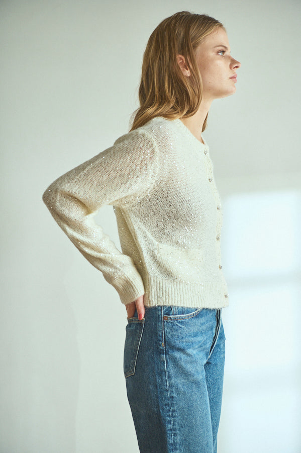 Coco Sequin Cardigan  <br> -WHT-