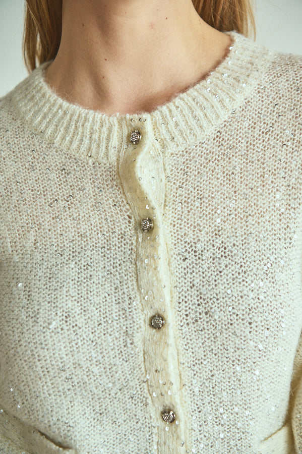 Coco Sequin Cardigan  <br> -WHT-