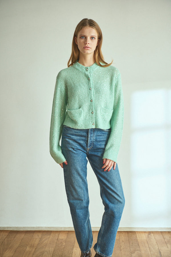 Coco Sequin Cardigan  <br> -Turquoise green-