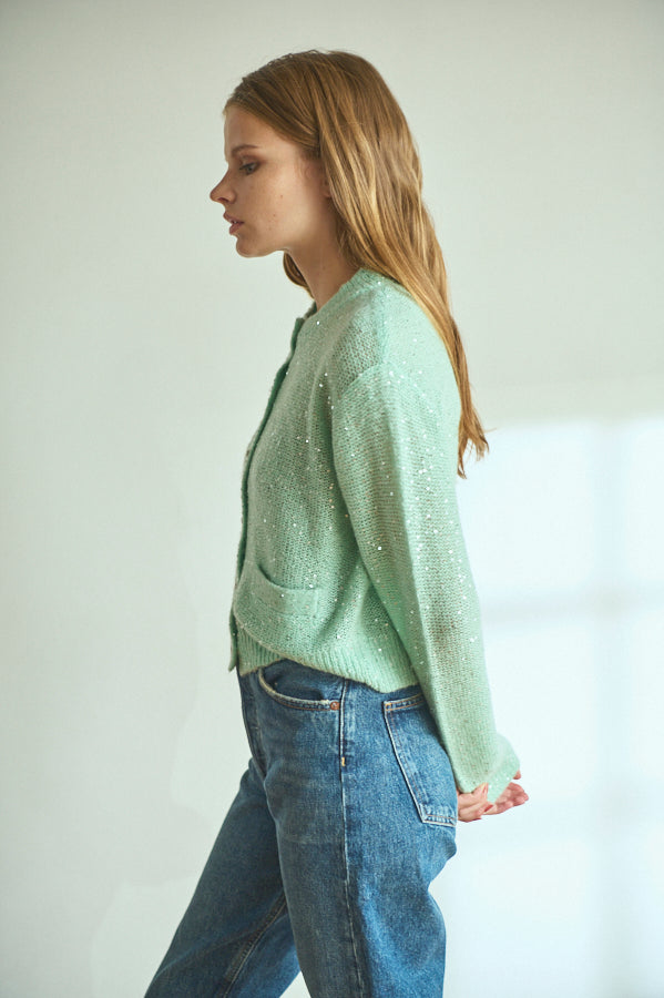 Coco Sequin Cardigan  <br> -Turquoise green-