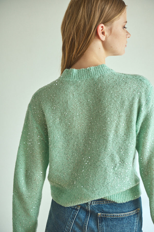 Coco Sequin Cardigan  <br> -Turquoise green-