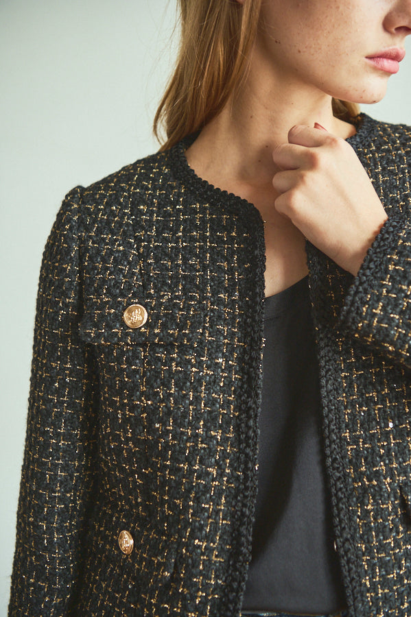 Kelly Tweed Jacket <br>-BLK×gold.chek-