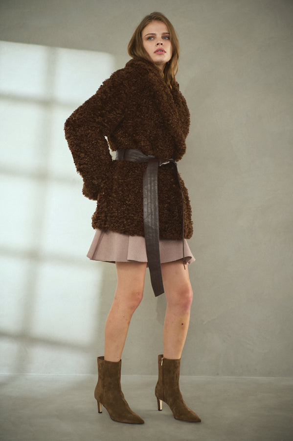 Pre-order Gilda Belted Shearing Coat  <br>-BRW-