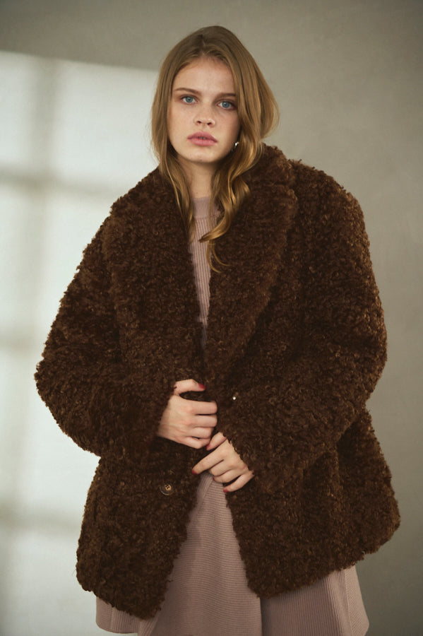 Pre-order Gilda Belted Shearing Coat  <br>-BRW-