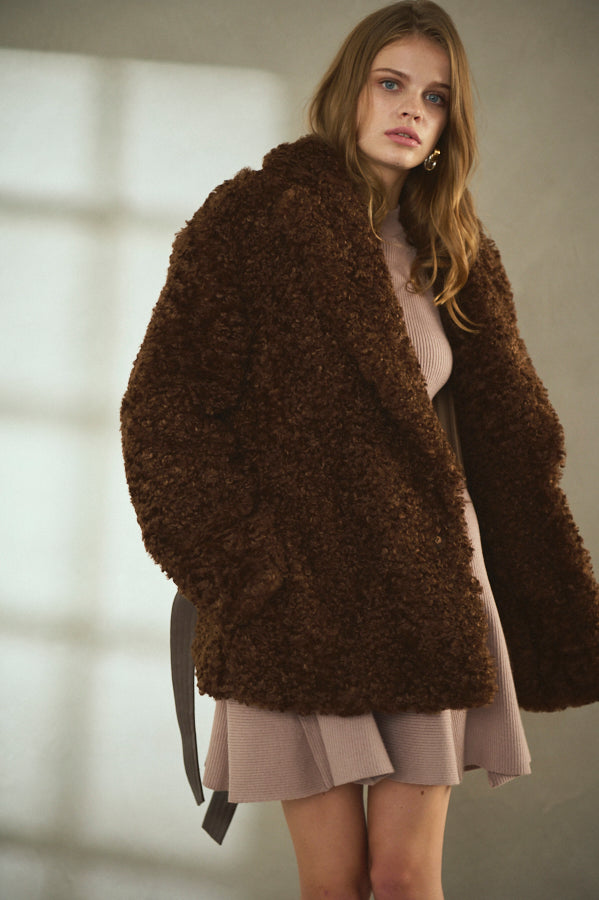 Pre-order Gilda Belted Shearing Coat  <br>-BRW-