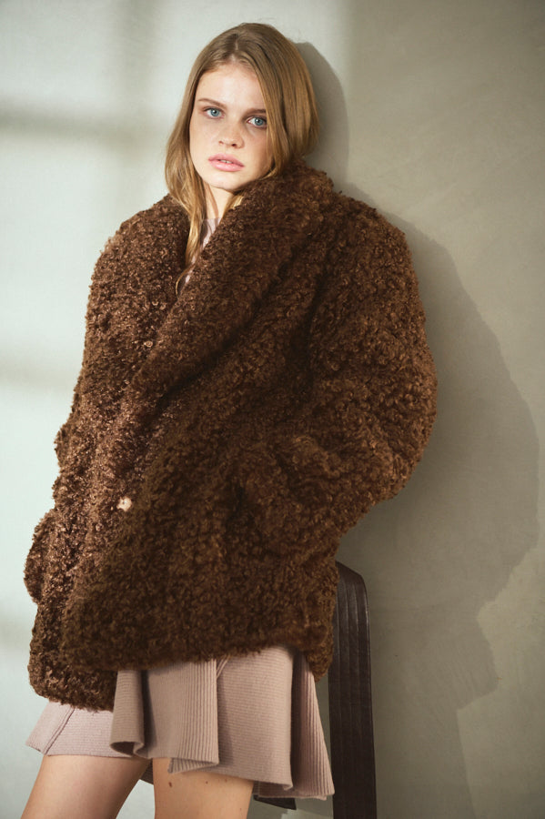 Pre-order Gilda Belted Shearing Coat  <br>-BRW-