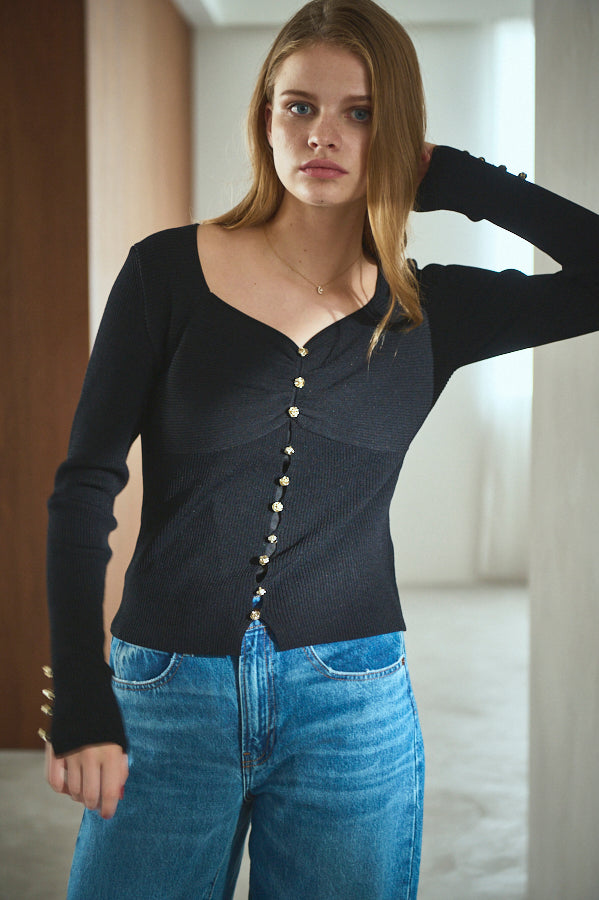 Lydia Knit Top <br>-BLK-