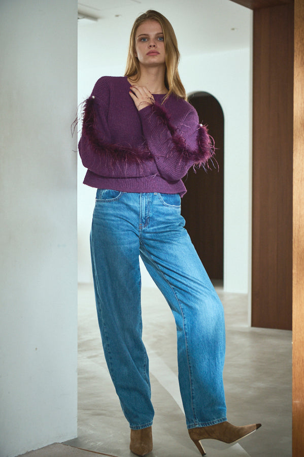 Adona Feather Knit Pullover <br> -PUR-