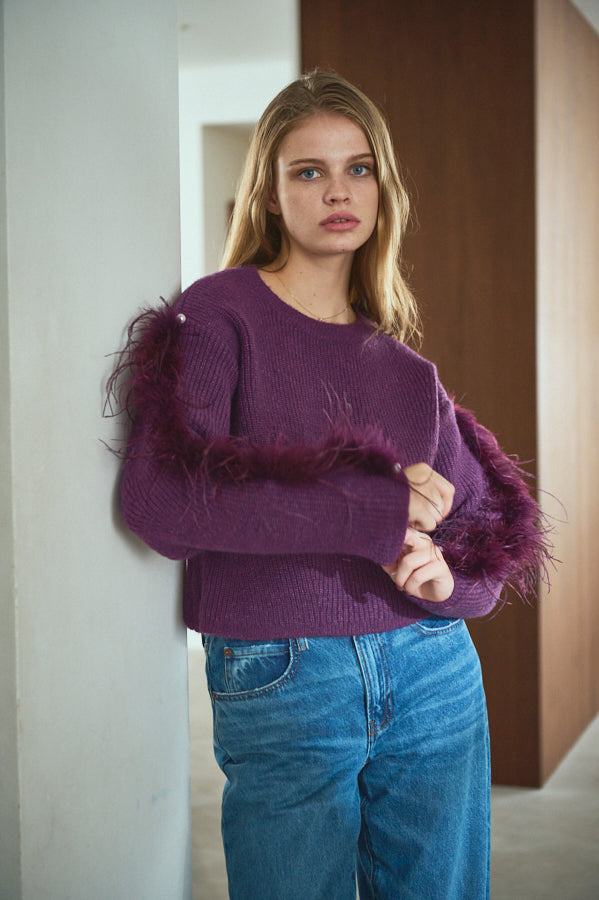 Adona Feather Knit Pullover <br> -PUR-