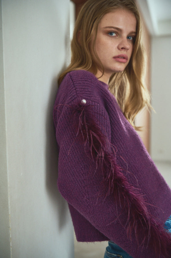 Adona Feather Knit Pullover <br> -PUR-