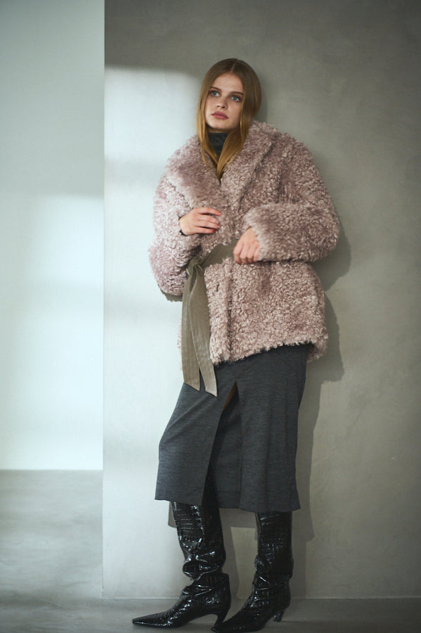 Gilda Belted Shearing Coat  <br>-Mauve.beg-