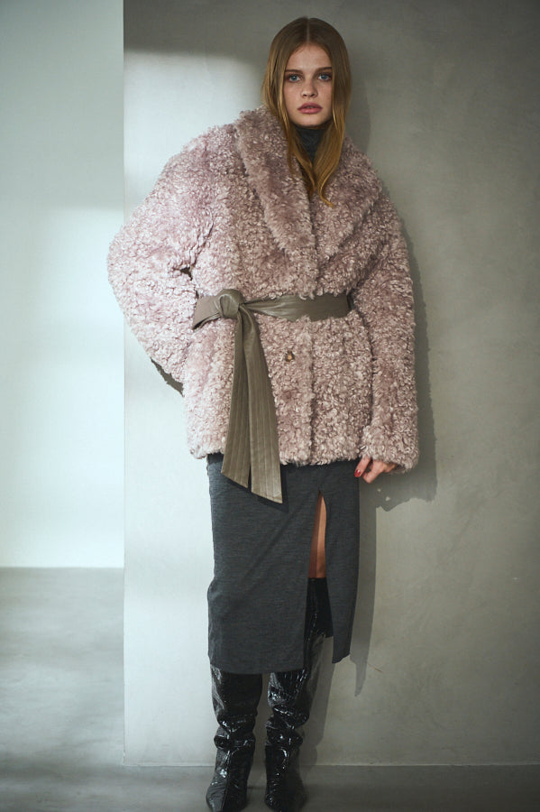 Gilda Belted Shearing Coat  <br>-Mauve.beg-