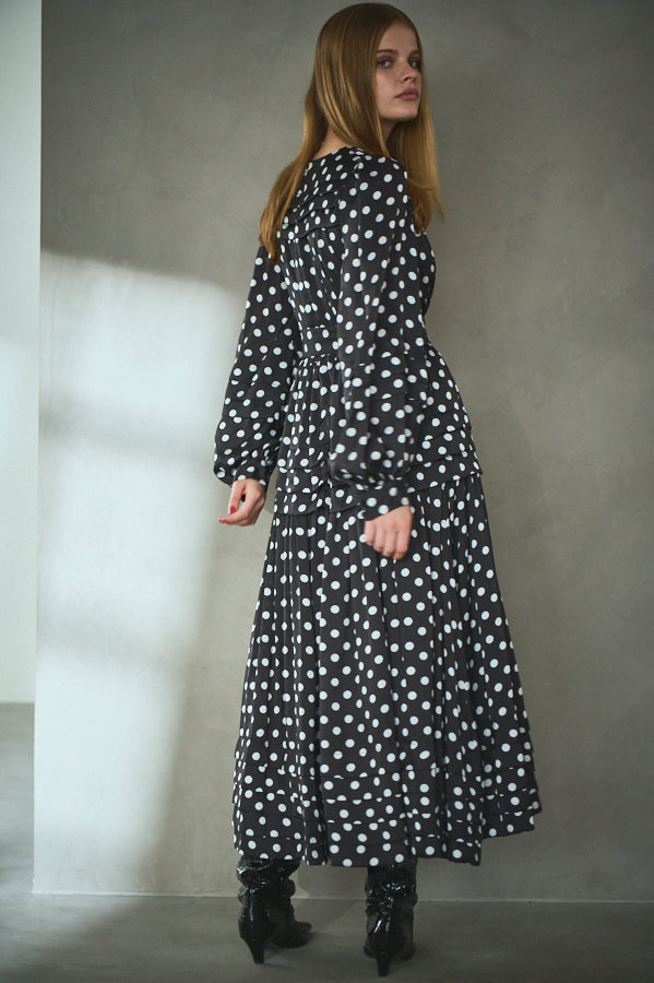 Paloma Belted Long Dress <br> -Dot.BLK-