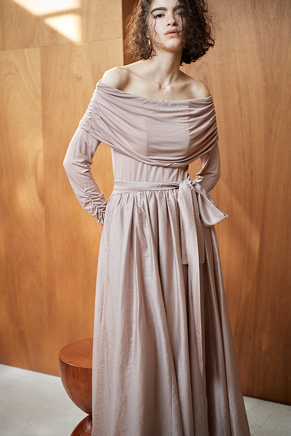 Della Belted Long Dress <br> -P.BEG-