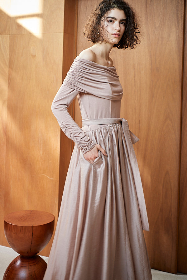 Della Belted Long Dress <br> -P.BEG-