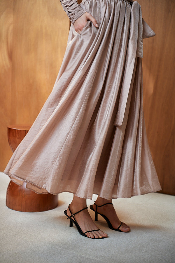 Della Belted Long Dress <br> -P.BEG-