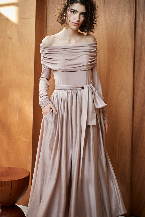 Della Belted Long Dress <br> -P.BEG-