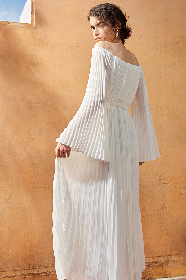 Ester Pleated Dress <br>-WHT-