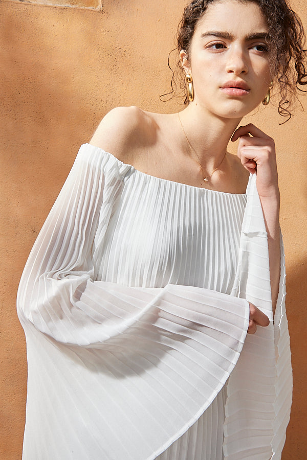 Ester Pleated Dress <br>-WHT-