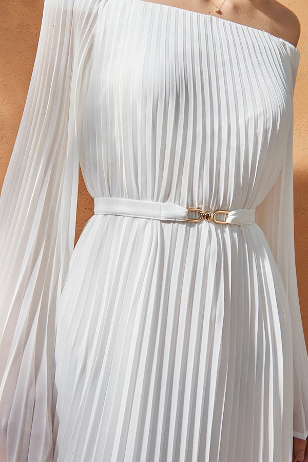 Ester Pleated Dress <br>-WHT-