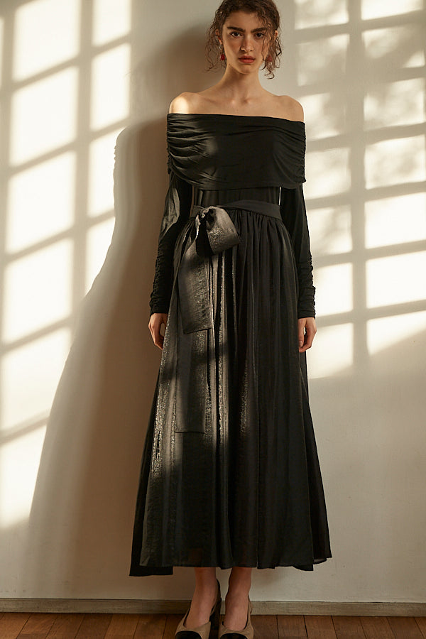 Della Belted Long Dress <br> -BLK-