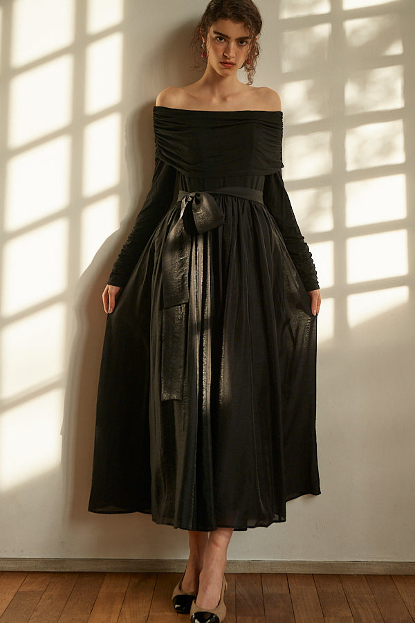 Della Belted Long Dress <br> -BLK-