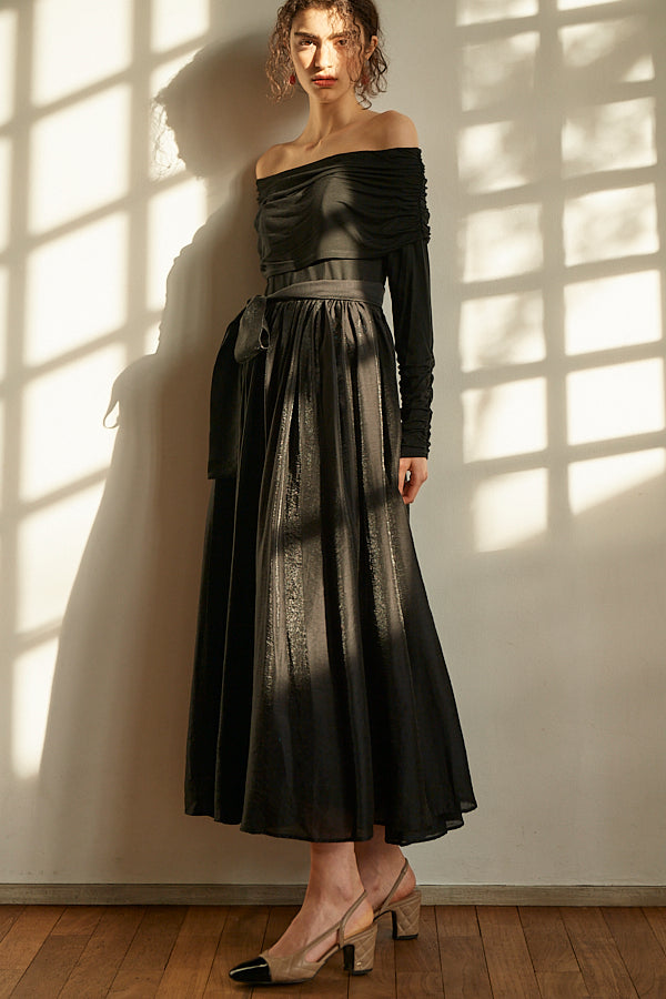 Della Belted Long Dress <br> -BLK-