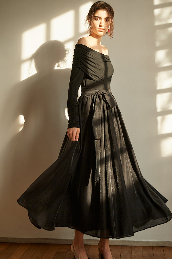 Della Belted Long Dress <br> -BLK-