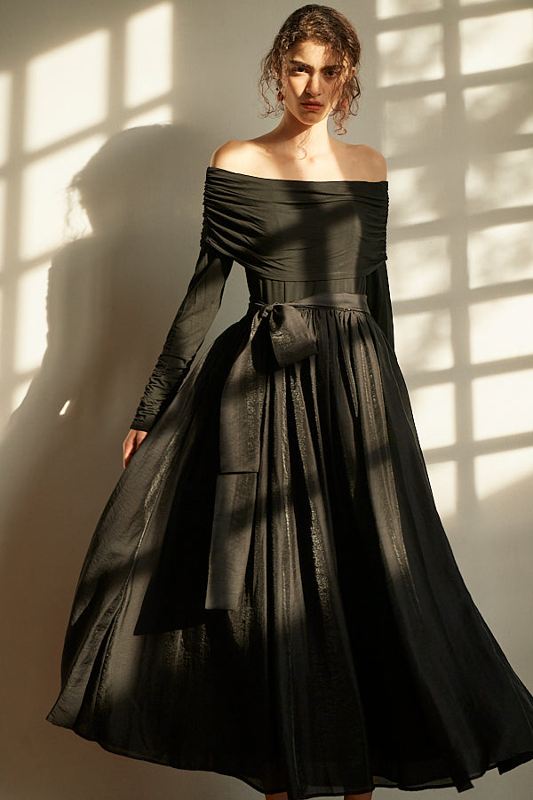 Della Belted Long Dress <br> -BLK-