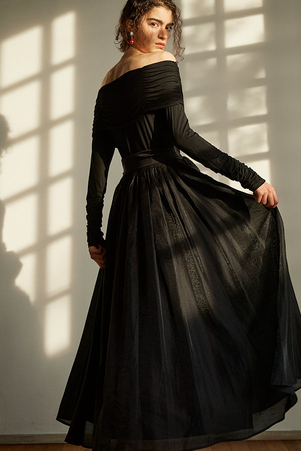 Della Belted Long Dress <br> -BLK-